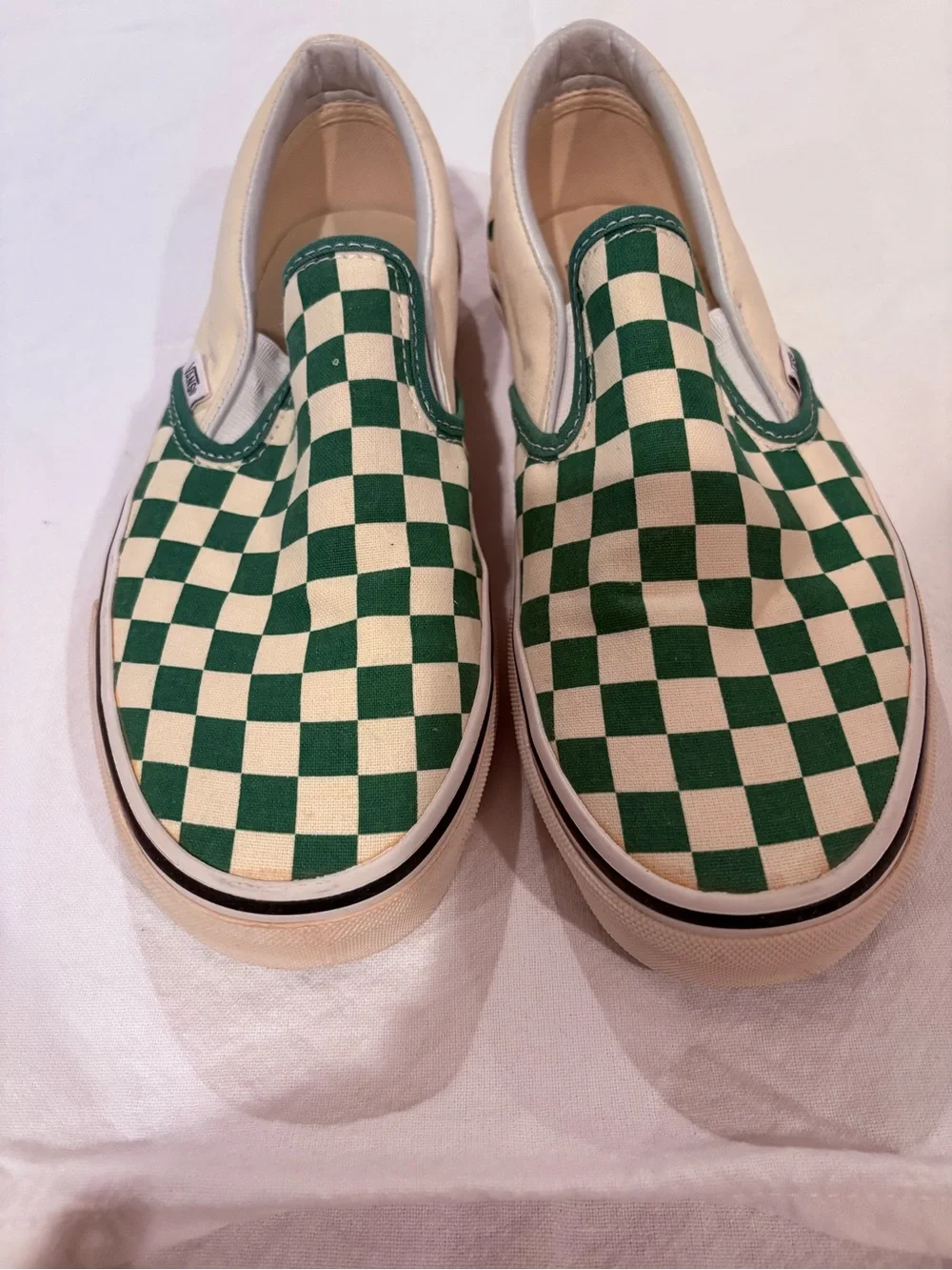 Vans Checkerboard Slip-On Sneakers - Green & White